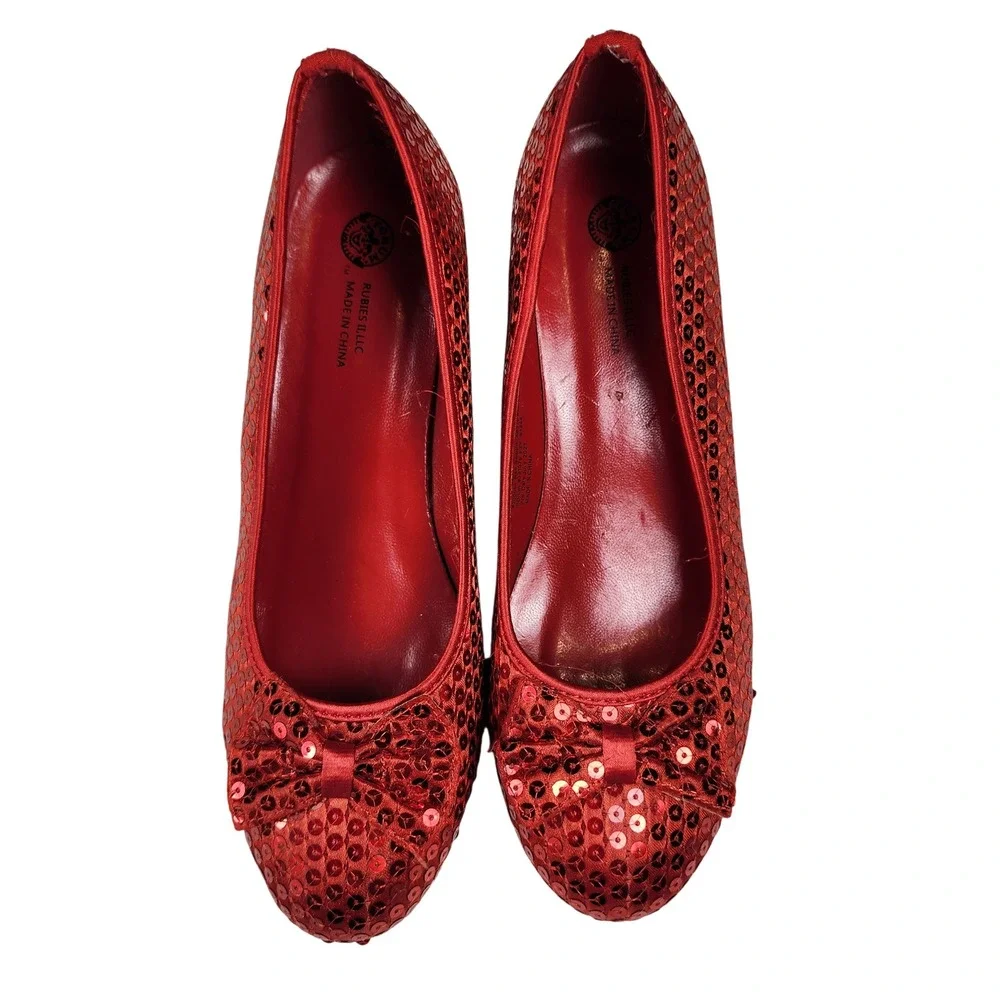 Rubies II Red Sequin Shoes Bow Block Heel Dorothy Wizard of Oz Womens 8 Costume